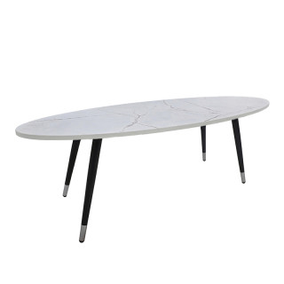 Стол Марсель с ножками метал. мод DS-1408 (1300*490 столешница 16 мм овал.цв.Люкс) мрамор белый