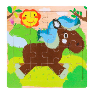 Деревянная игрушка. Пазл-рамка (14,5х14,5см) "Лошадка на прогулке" (16 элементов) ( Арт. ИД-0137)